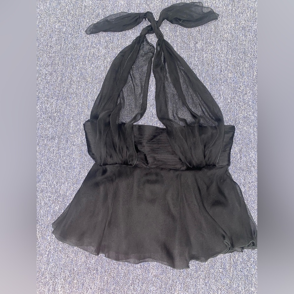 ‼️❌SOLD❌‼️Valentino Rare Black Silk Halter Top White Label Iconic Luxury Style - Picture 5 of 6